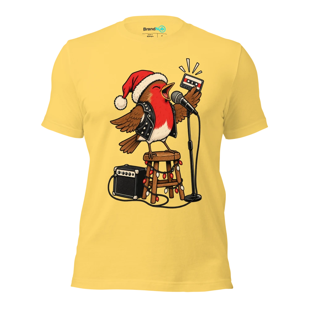 THE ROBIN BROUGHT A BETTER DEMO THAN YOUR COUSIN T Shirt Yellow Front