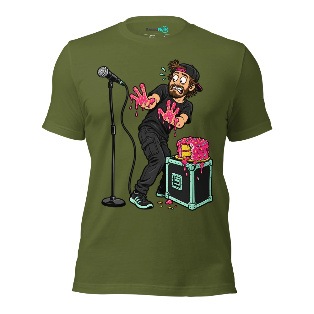 THE SOUND ENGINEER GOT CAKE ON THE FADER HAND T Shirt Olive Front
