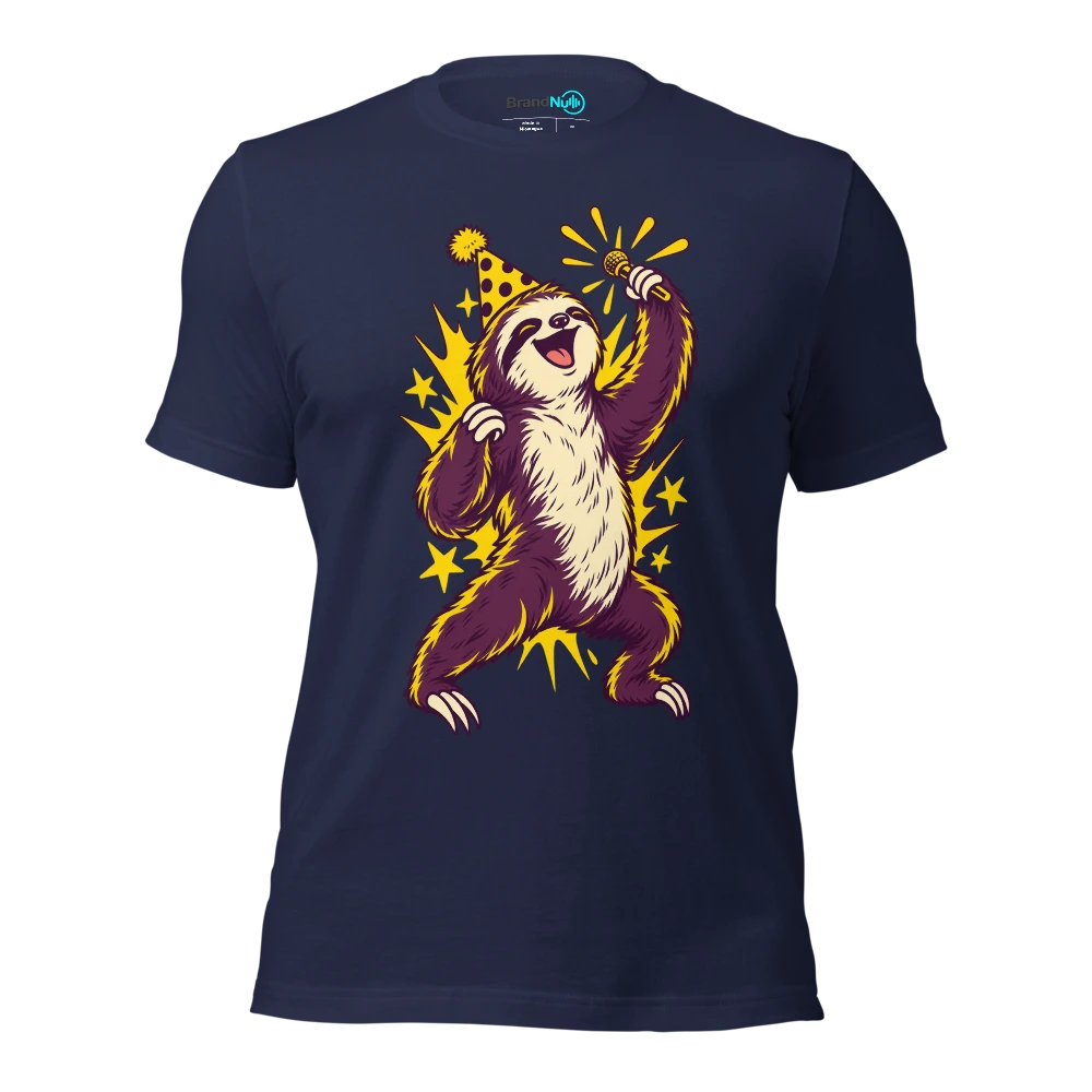THE PARTY SLOTH HAS BEATEN ME TO LAST ORDERS T Shirt Navy Front