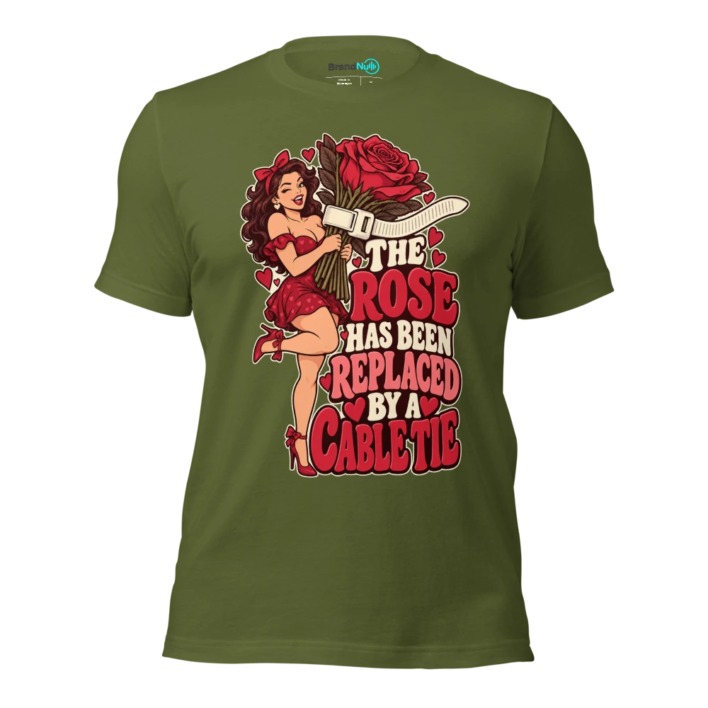 THE ROSE HAS BEEN REPLACED BY A CABLE TIE T Shirt Olive Front