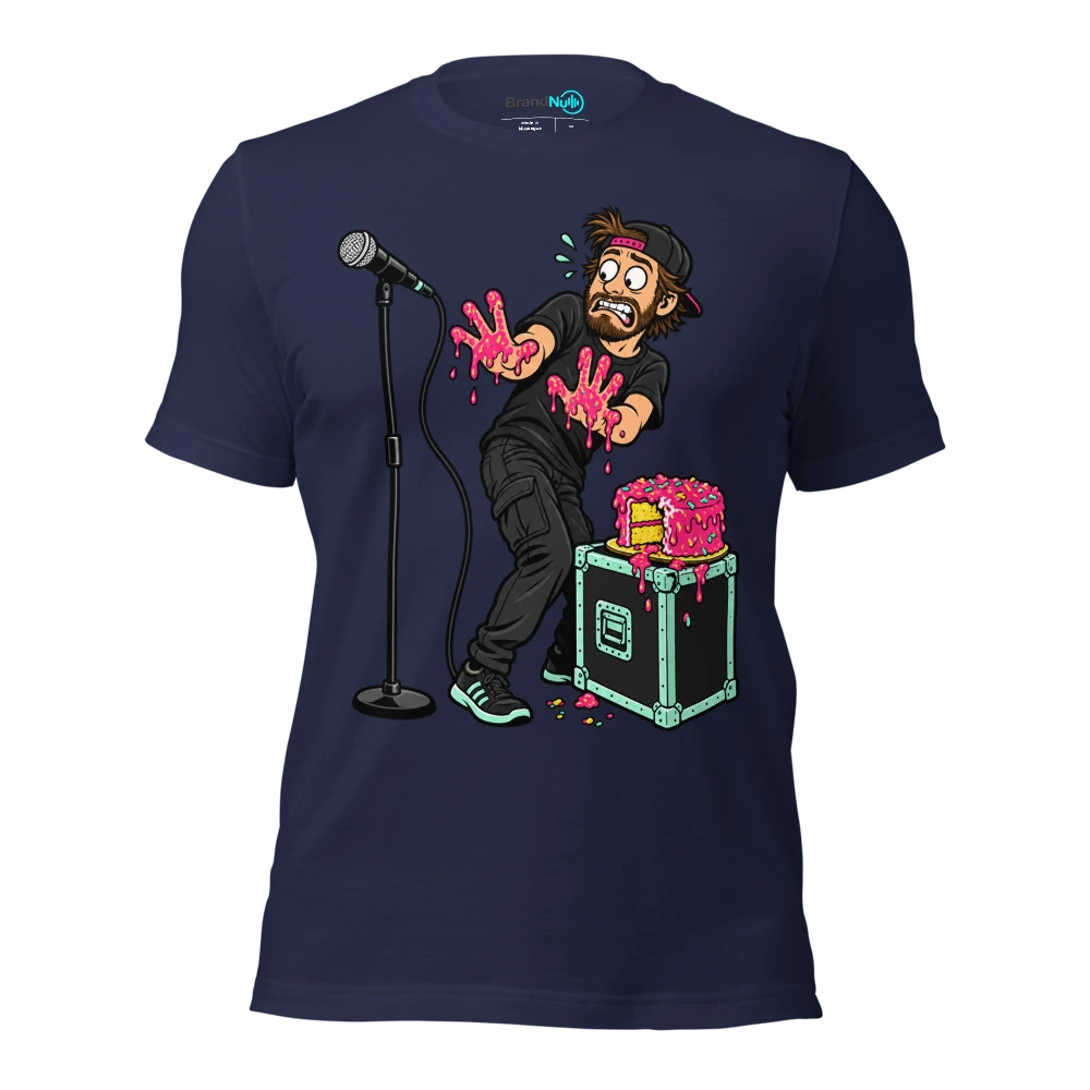 THE SOUND ENGINEER GOT CAKE ON THE FADER HAND T Shirt Navy Front