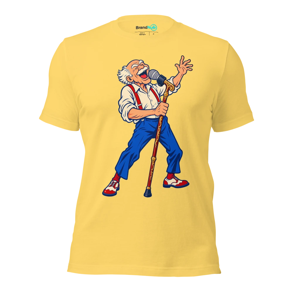 THIS WALKING STICK HAS A MICROPHONE CLIP T Shirt Yellow Front