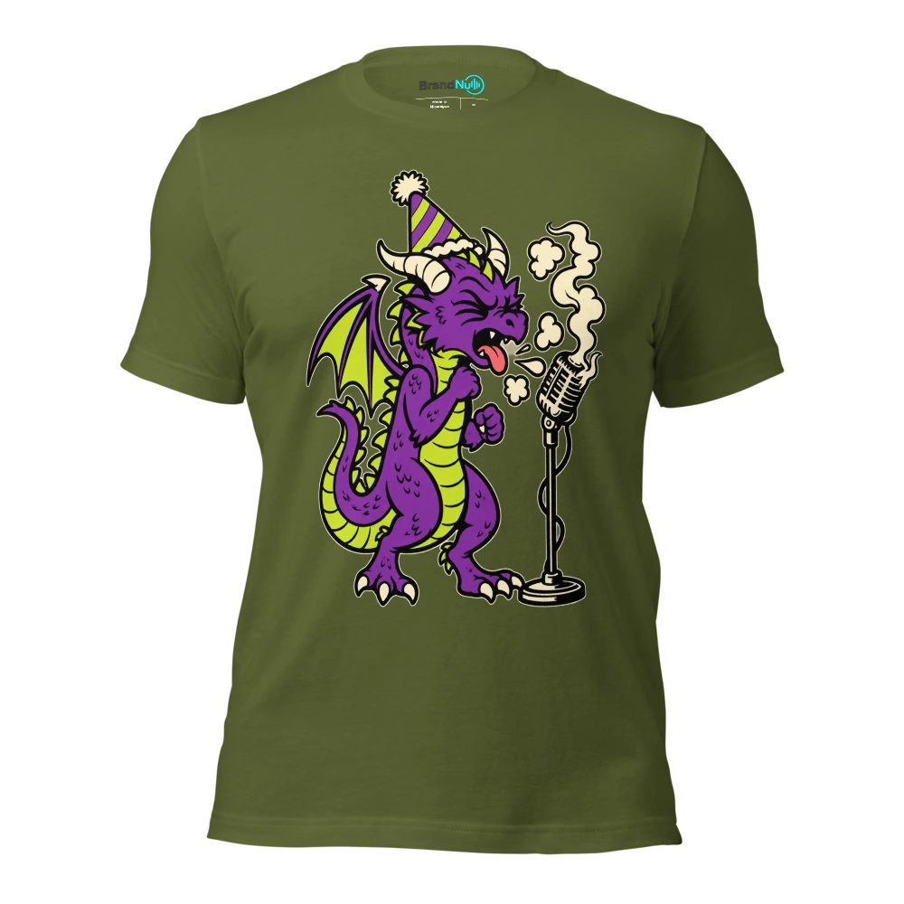 THE BIRTHDAY DRAGON HAS ADDED A SMOKY VOCAL T Shirt Olive Front