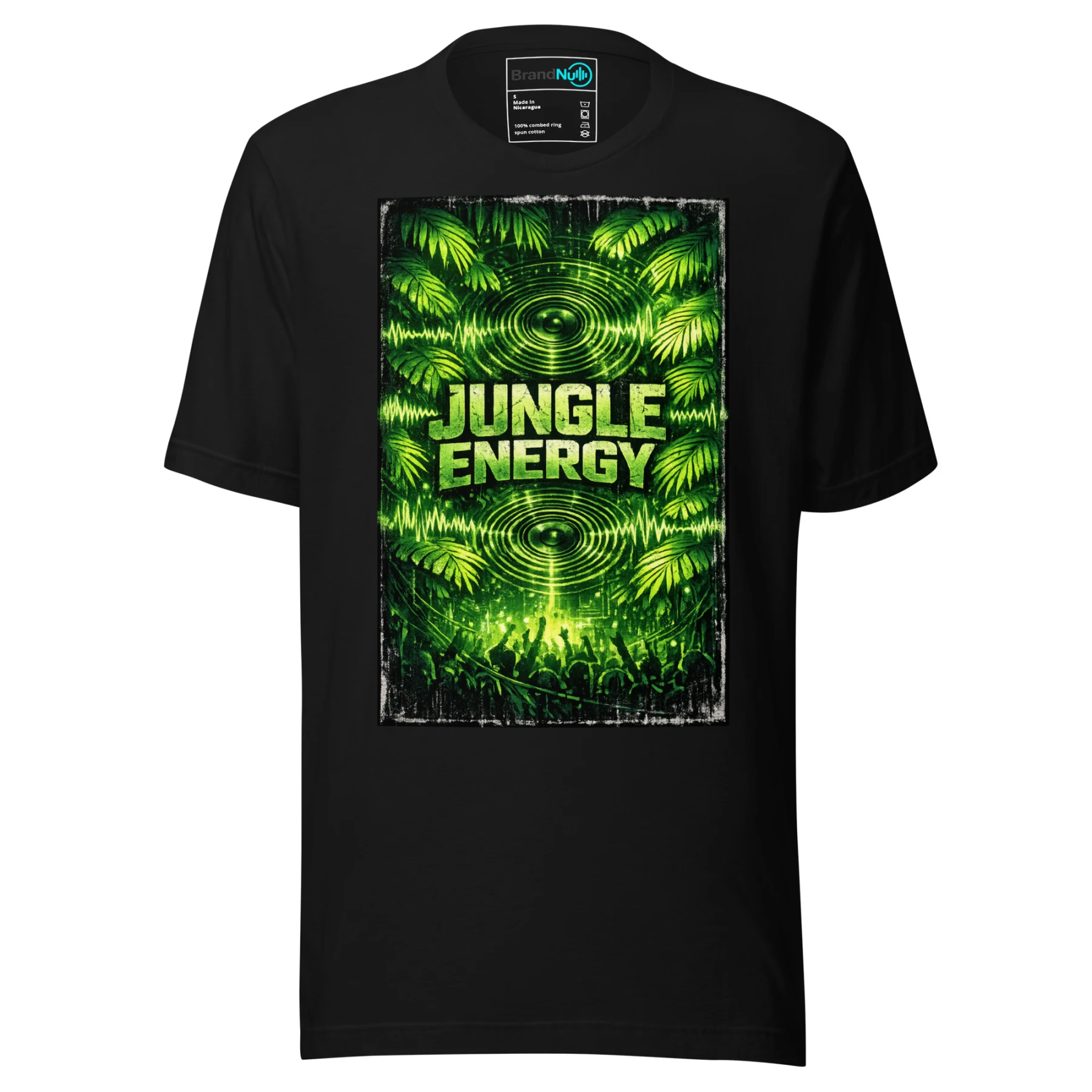 Jungle Energy Drum and Bass T Shirt DnB Rave Jungle Graphic Green Screen