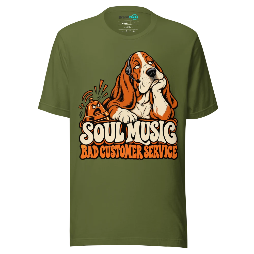 SOUL MUSIC BAD CUSTOMER SERVICE T Shirt Olive Front