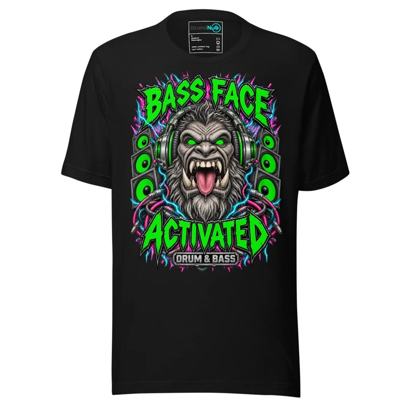 Bass Face Activated Drum and Bass T-SHIRT DnB Rave Graphic Green Screen