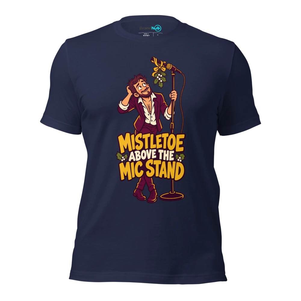 MISTLETOE ABOVE THE MIC STAND T Shirt Navy Front