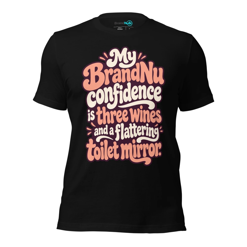 My BrandNu confidence is three wines and a flattering toilet mirror T Shirt Black Front