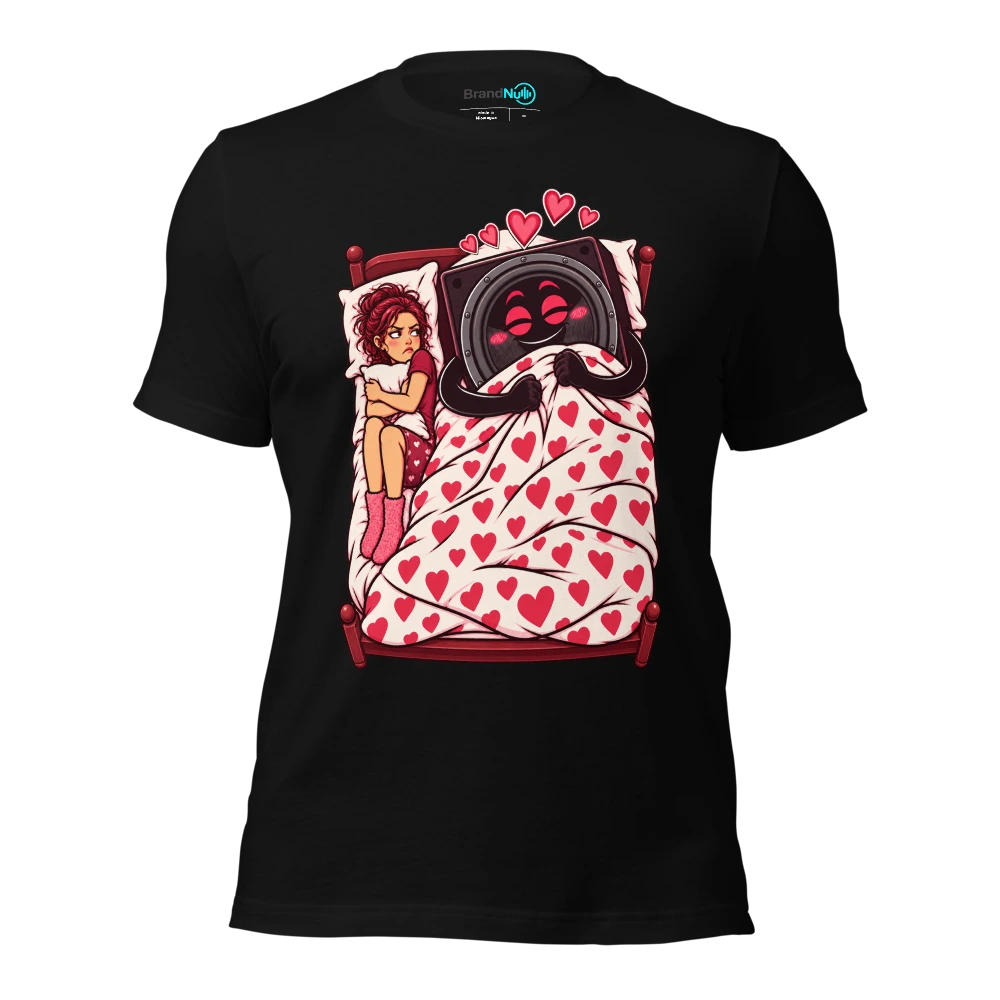 THE SUBWOOFER HAS TAKEN YOUR SIDE OF THE BED T Shirt Black Front