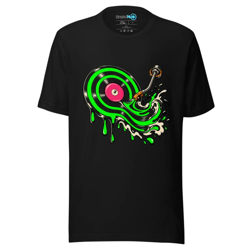 BrandNu Liquid Vinyl – Electronic Music Graphic T-Shirt - Black