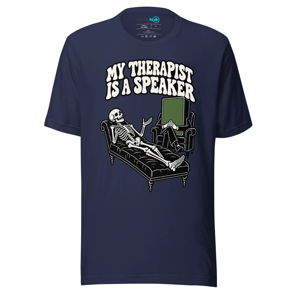 MY THERAPIST IS A SPEAKER T Shirt Navy Front