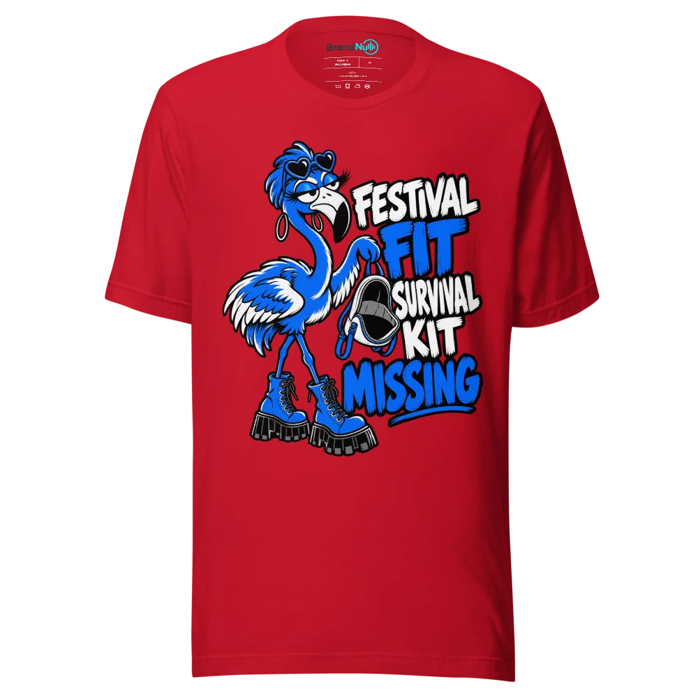 FESTIVAL FIT SURVIVAL KIT MISSING T Shirt Red Front