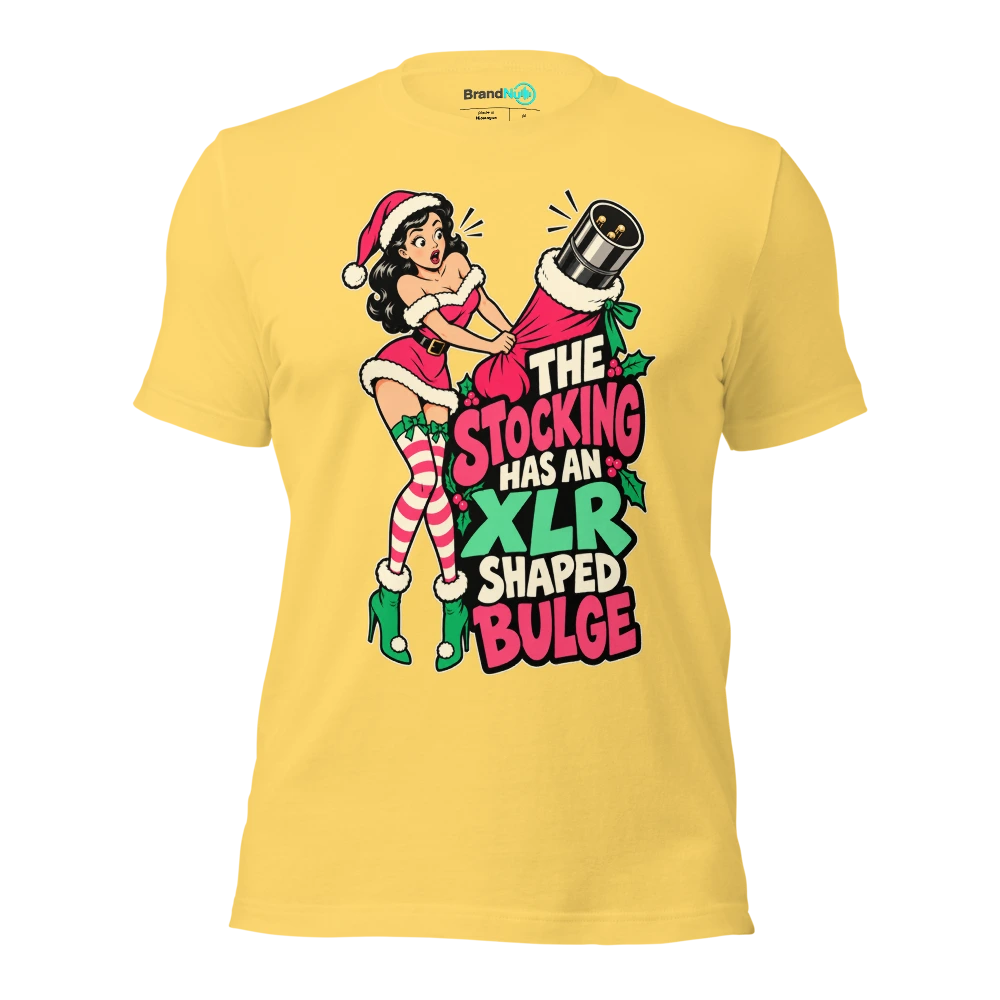 THE STOCKING HAS AN XLR SHAPED BULGE T Shirt Yellow Front