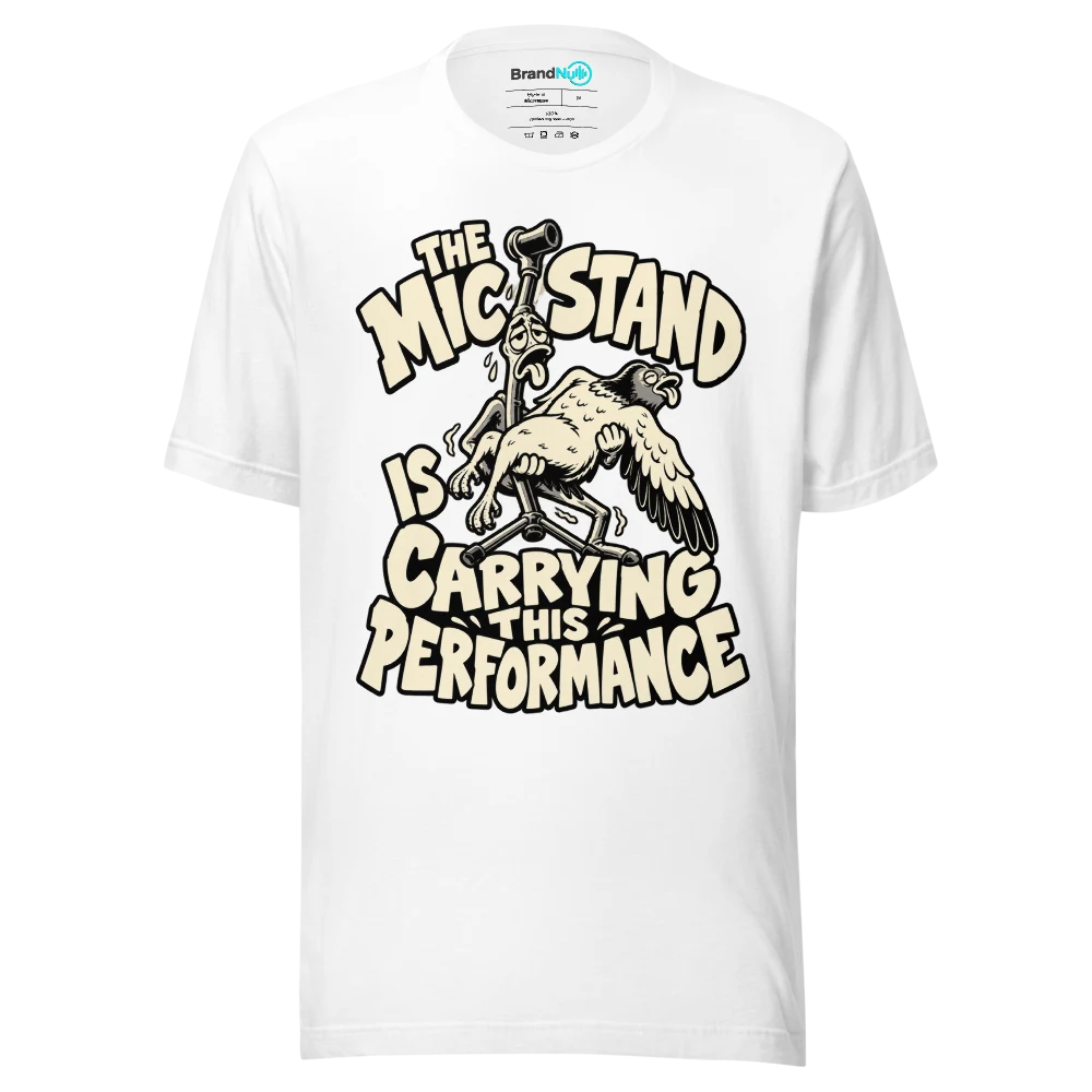 THE MIC STAND IS CARRYING THIS PERFORMANCE T Shirt