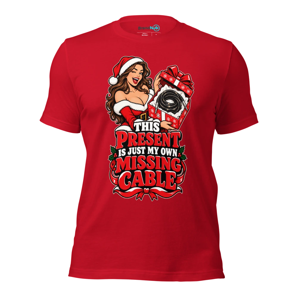 THIS PRESENT IS JUST MY OWN MISSING CABLE T Shirt Red Front