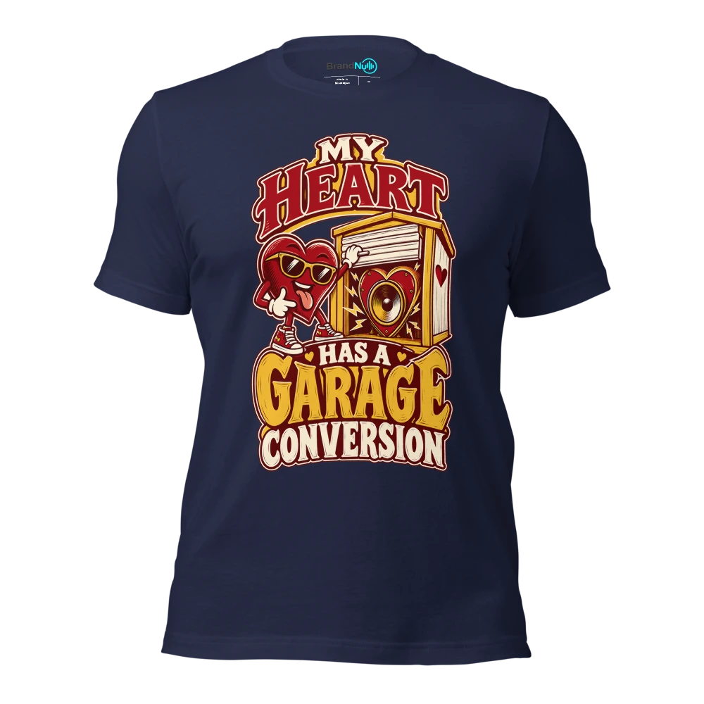 MY HEART HAS A GARAGE CONVERSION T Shirt Navy Front