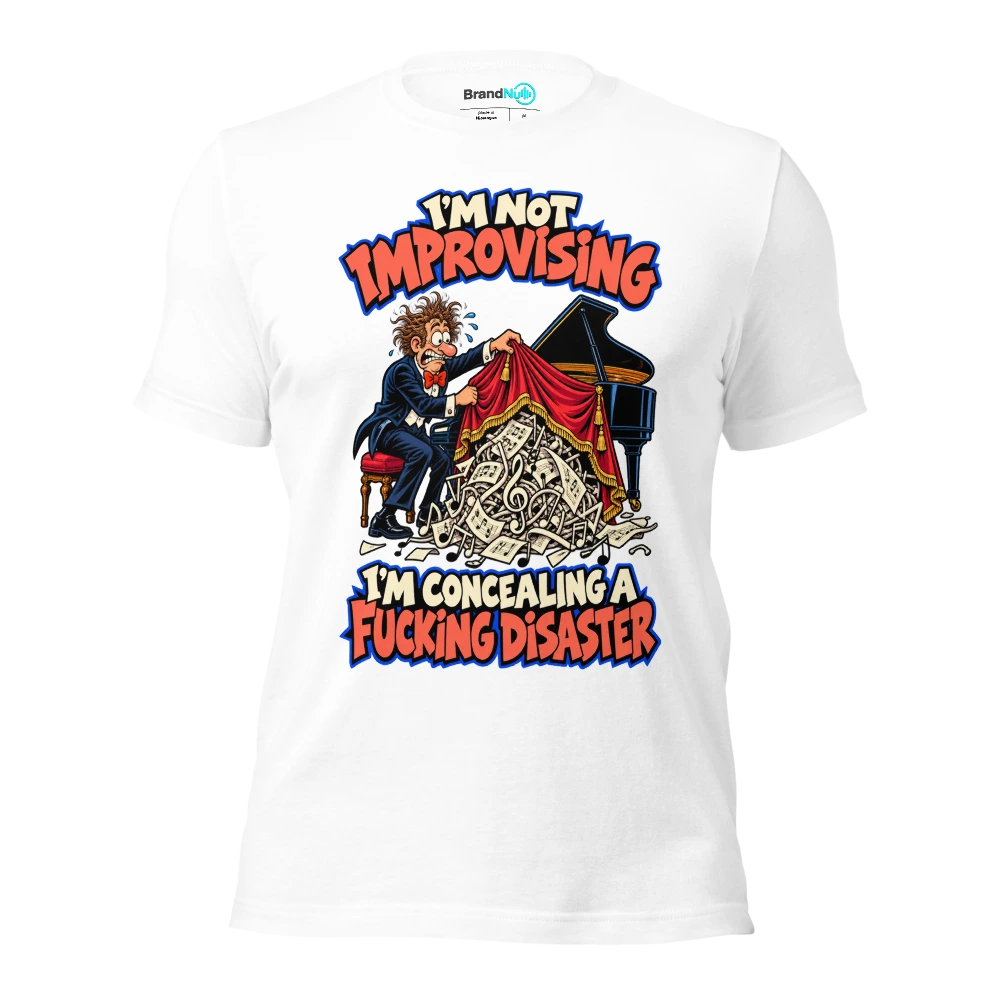 I'M NOT IMPROVISING I'M CONCEALING A FUCKING DISASTER T Shirt White Front