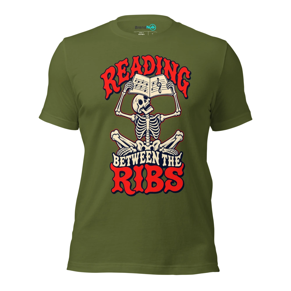 READING BETWEEN THE RIBS T Shirt Olive Front