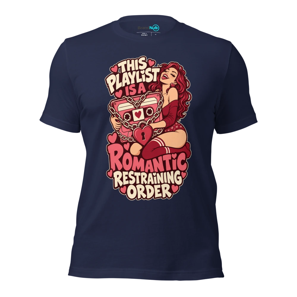 THIS PLAYLIST IS A ROMANTIC RESTRAINING ORDER T Shirt Navy Front