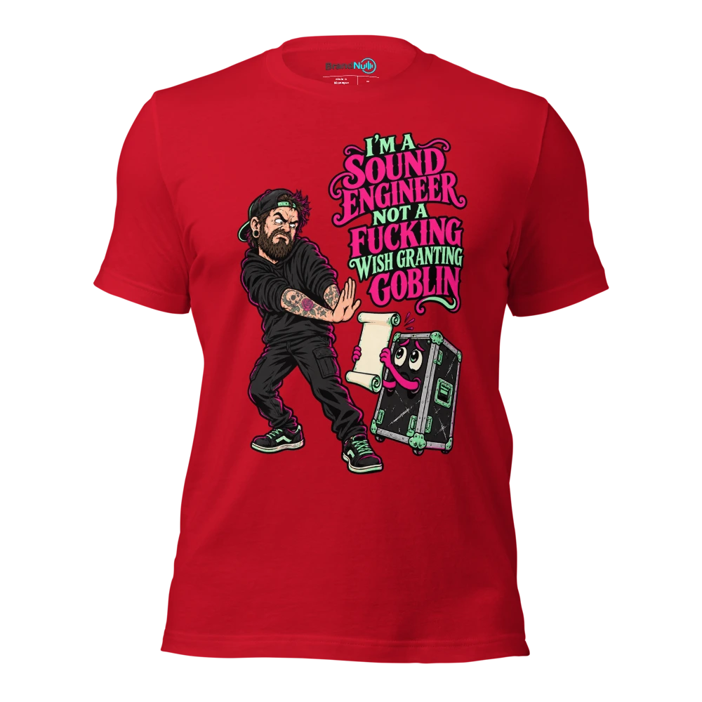 I'M A SOUND ENGINEER NOT A FUCKING WISH GRANTING GOBLIN T Shirt Red Front