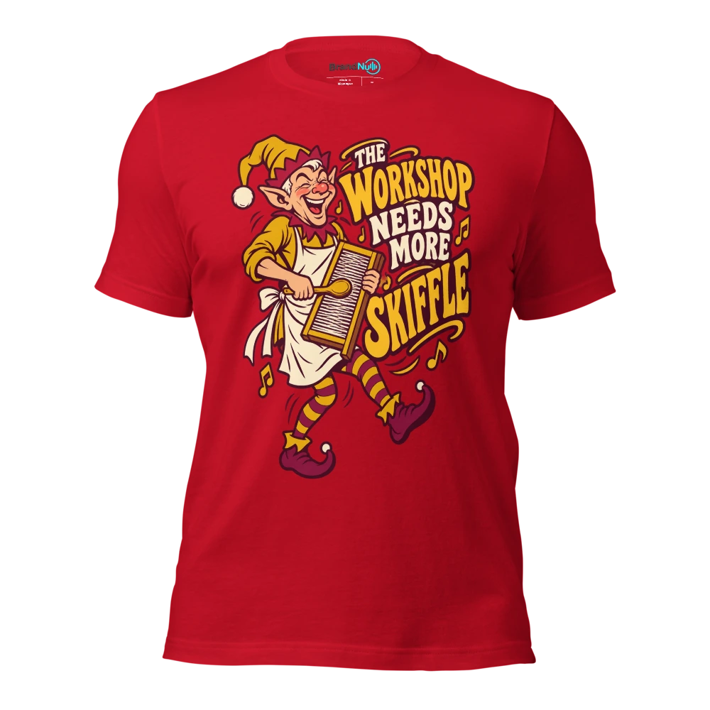 THE WORKSHOP NEEDS MORE SKIFFLE T Shirt Red Front