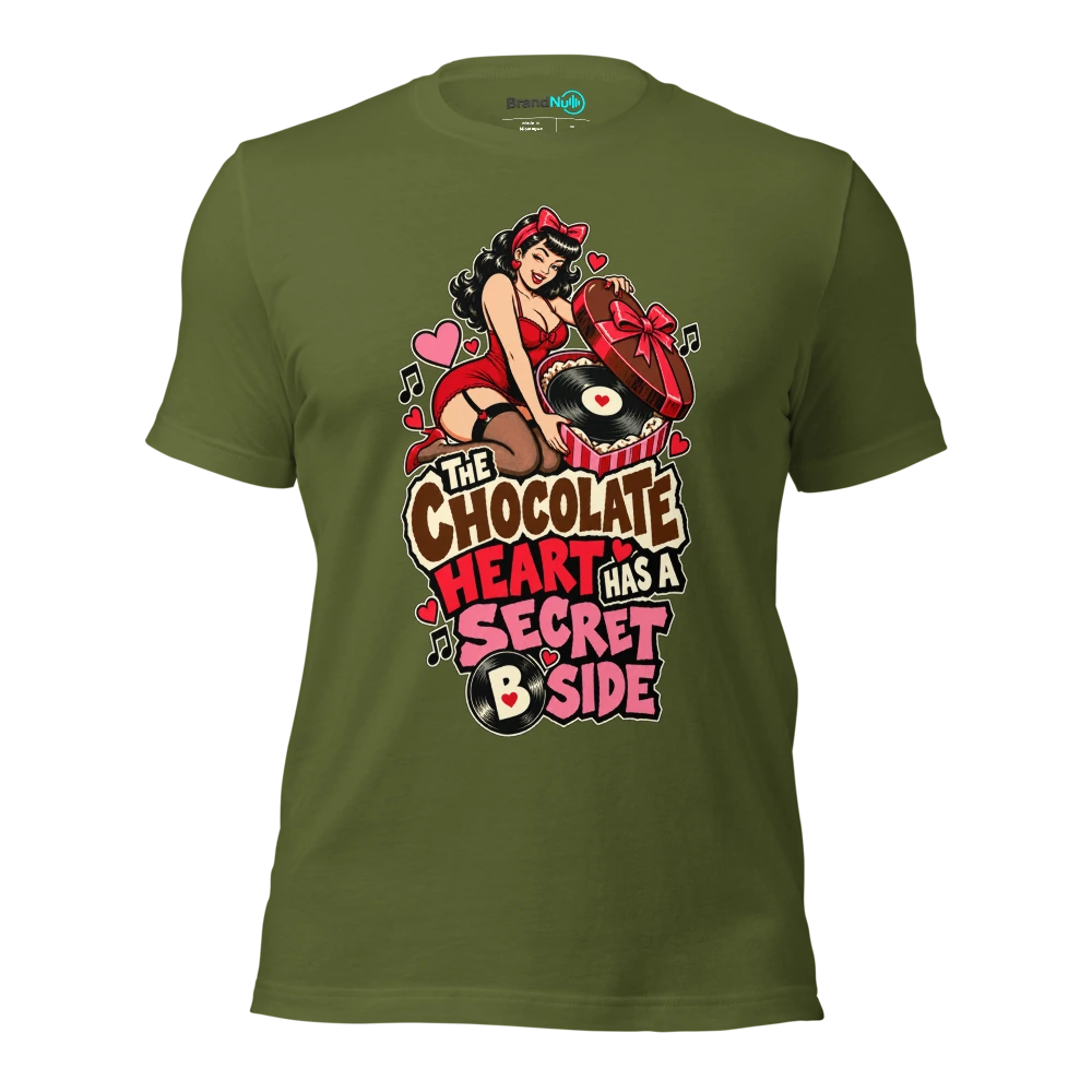 THE CHOCOLATE HEART HAS A SECRET B SIDE T Shirt Olive Front
