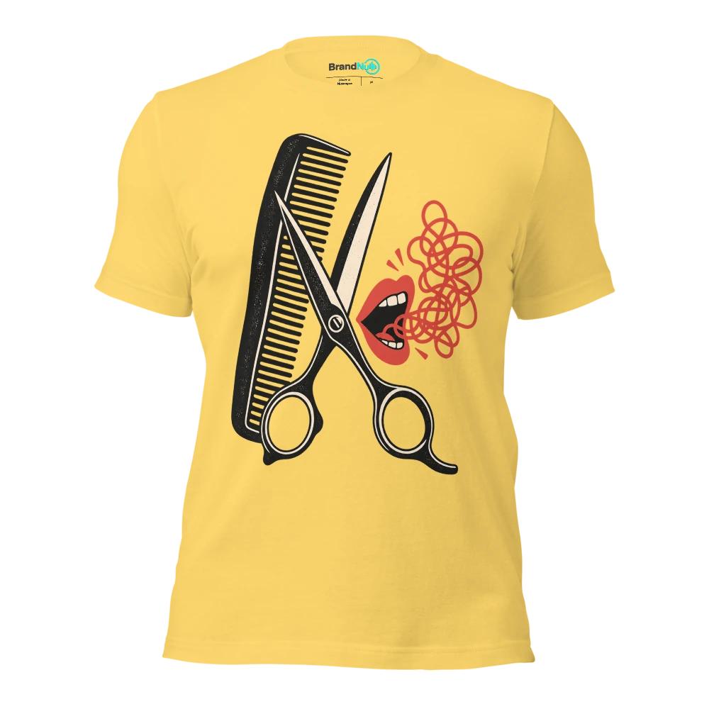 A haircut makes me feel BrandNu until I speak T Shirt Yellow Front