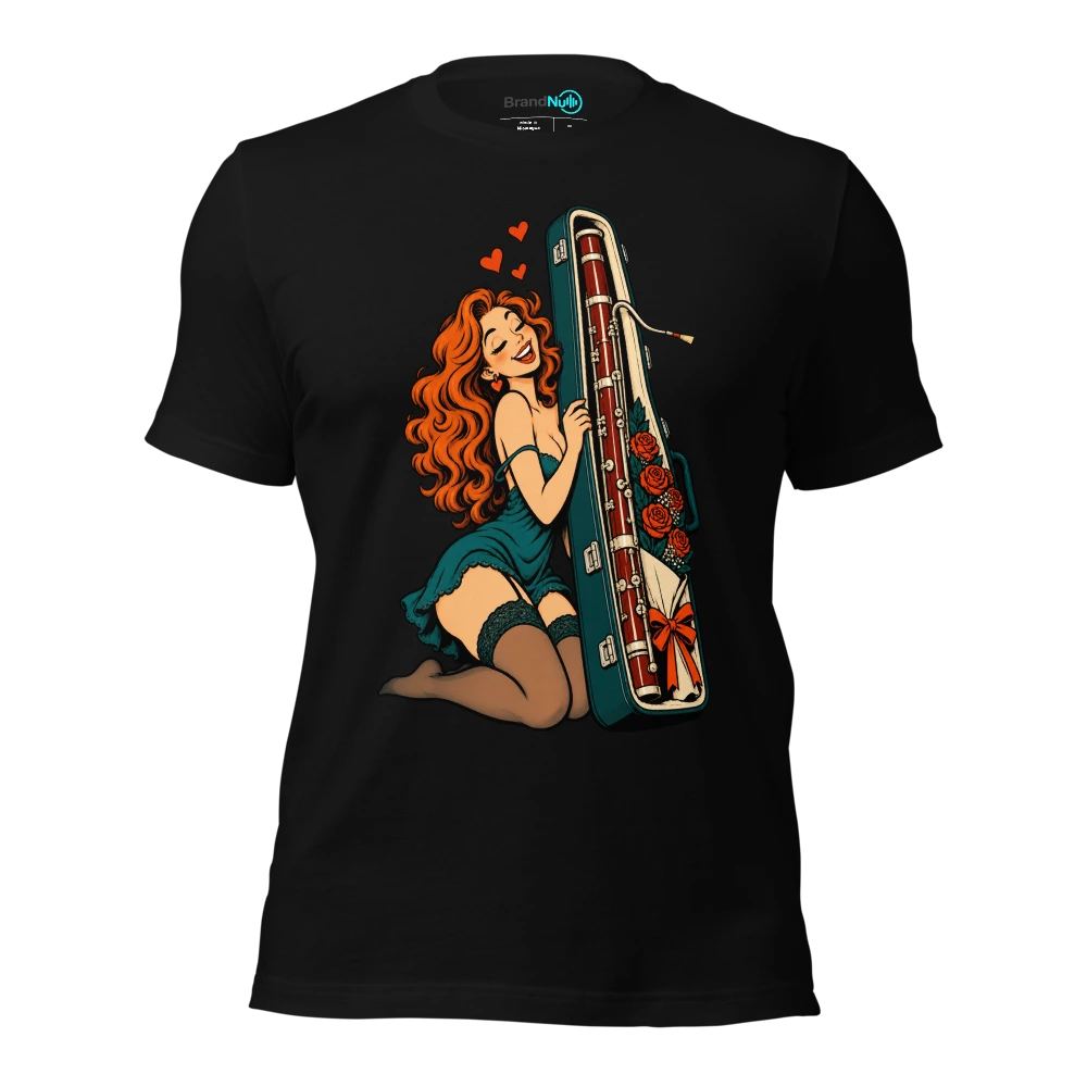 Rose bouquet peeking from a bassoon case T-SHIRT