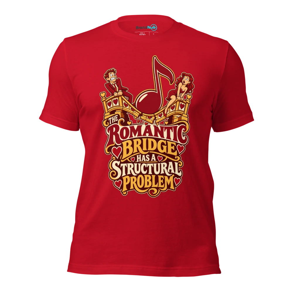 THE ROMANTIC BRIDGE HAS A STRUCTURAL PROBLEM T Shirt Red Front