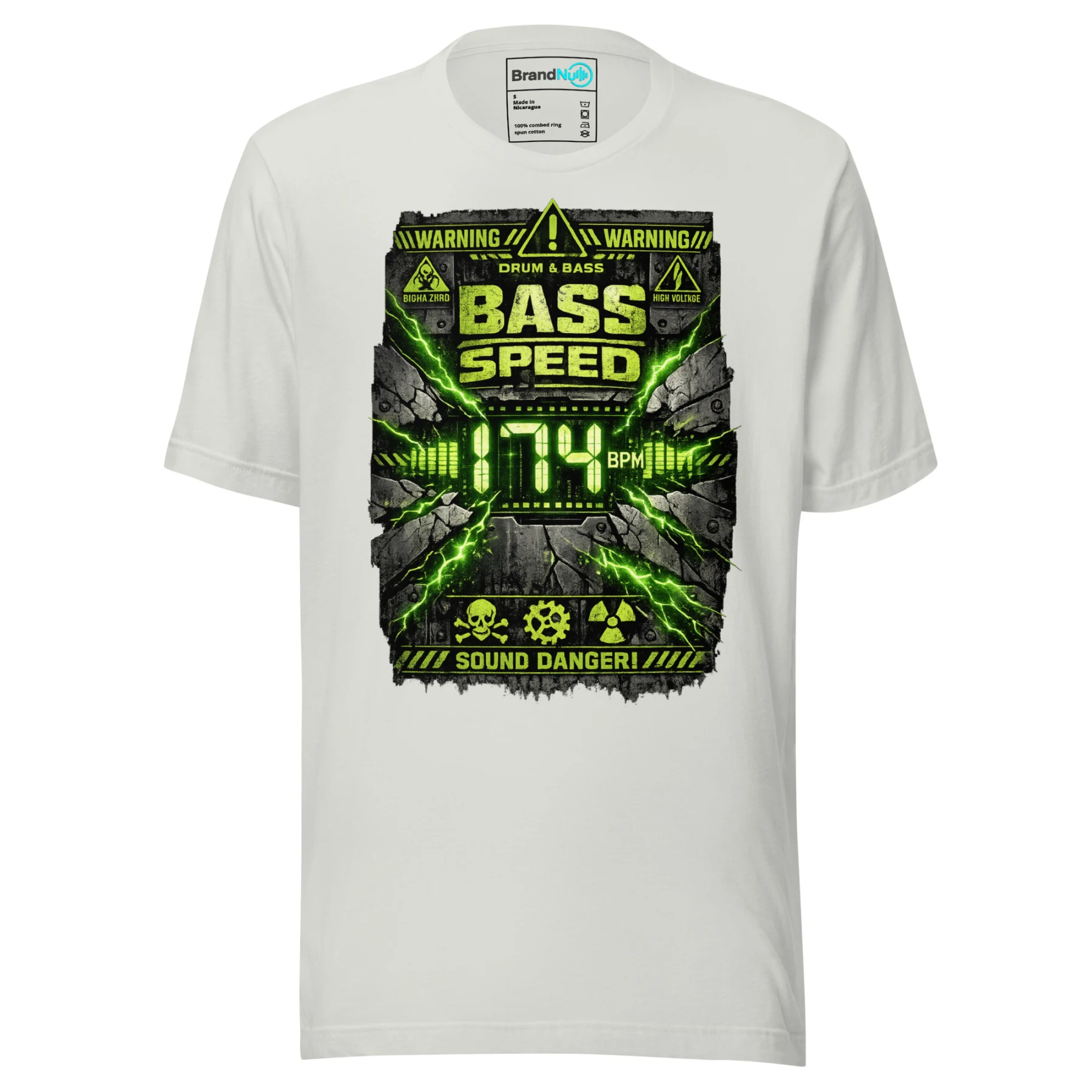 Bass Speed Warning Drum and Bass T Shirt DnB Hazard Rave Graphic Green Screen