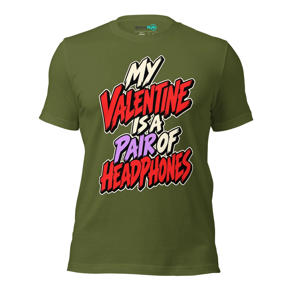 MY VALENTINE IS A PAIR OF HEADPHONES T Shirt Olive Front