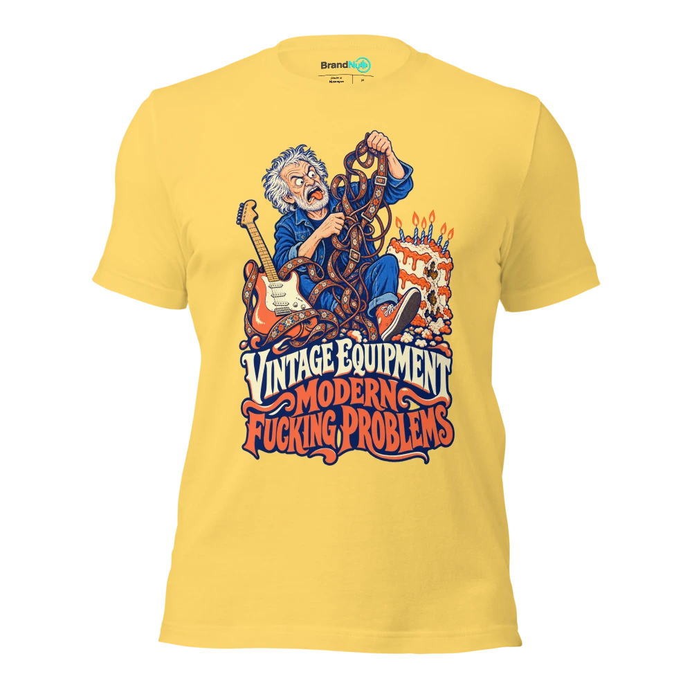 VINTAGE EQUIPMENT MODERN FUCKING PROBLEMS T Shirt Yellow Front