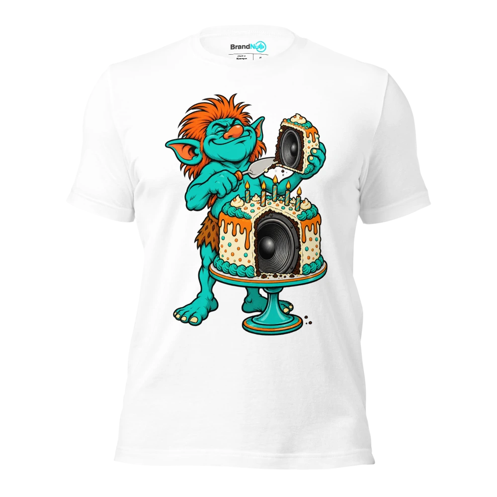 THE PARTY TROLL HAS PUT A SPEAKER IN THE CAKE T Shirt White Front