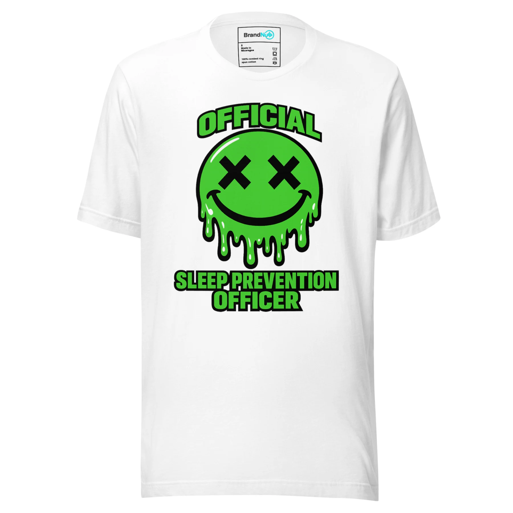 Official Sleep Prevention Officer – Green Dripping Rave Smiley T-Shirt