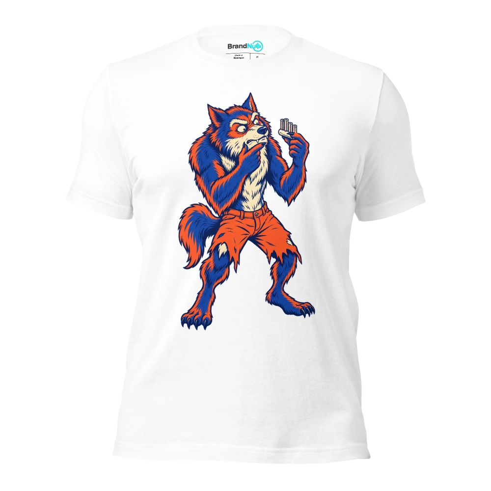 Werewolf studying a pitch pipe as if it is a dog whistle T Shirt White Front
