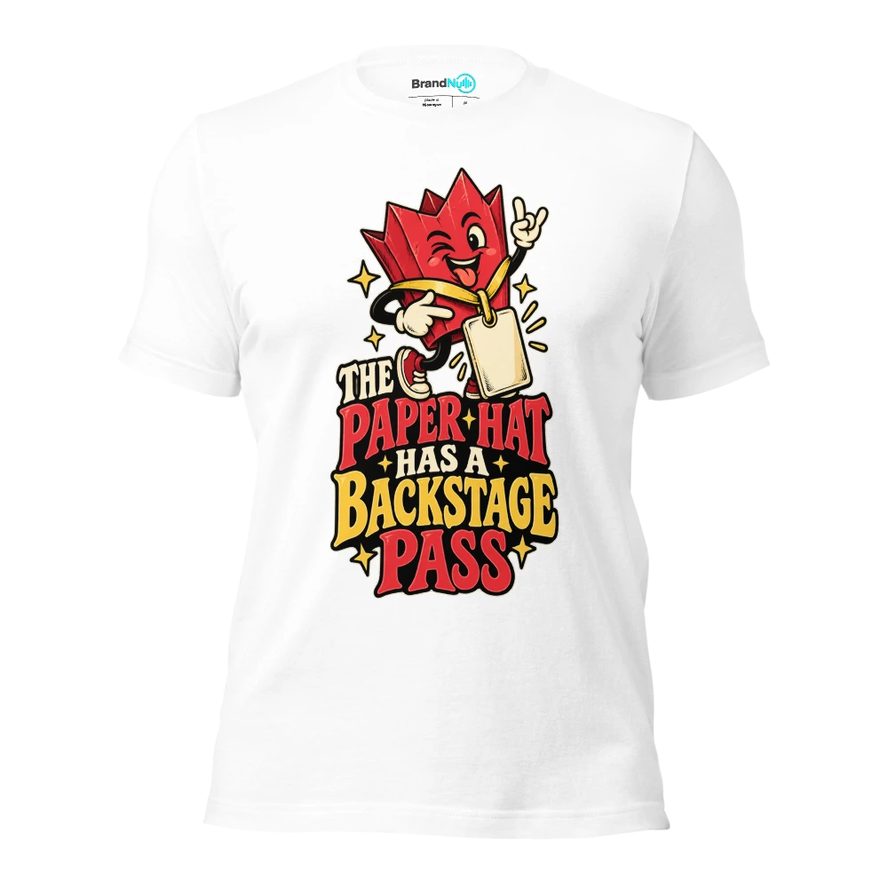 THE PAPER HAT HAS A BACKSTAGE PASS T Shirt White Front