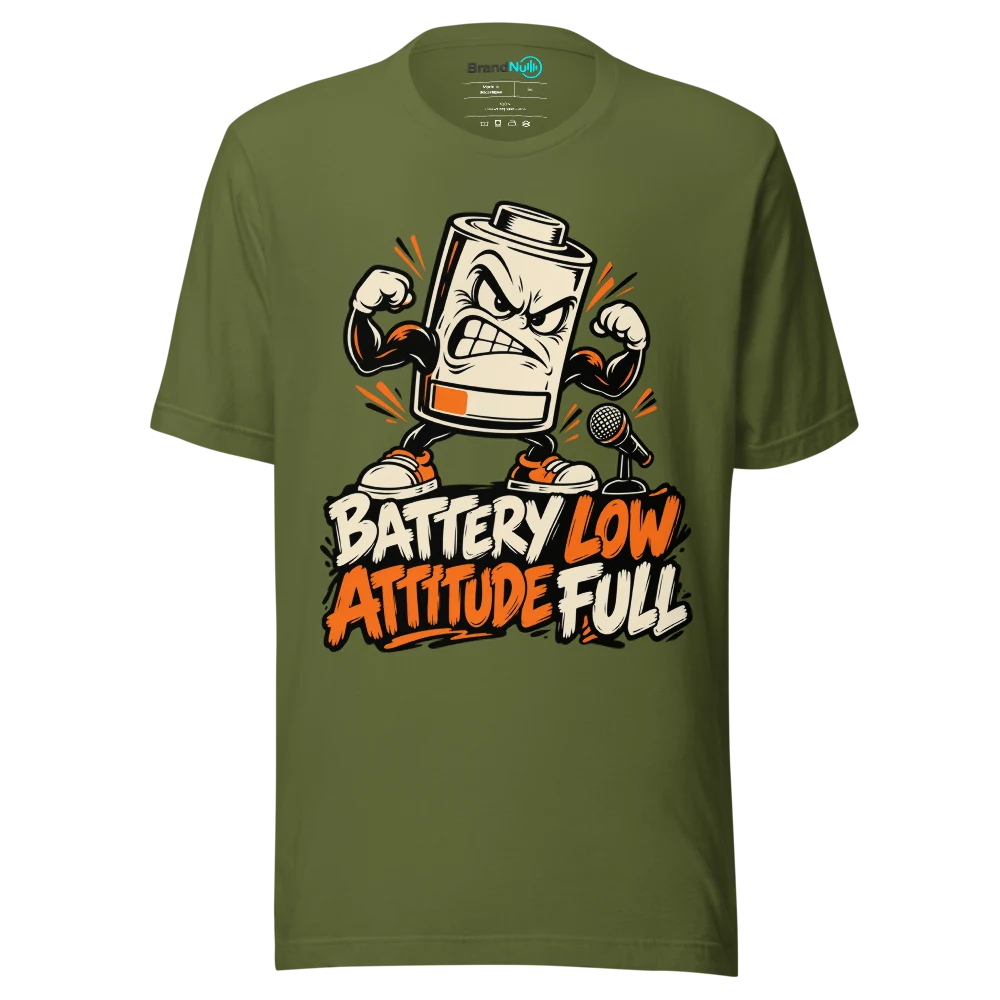 BATTERY LOW ATTITUDE FULL T Shirt Olive Front