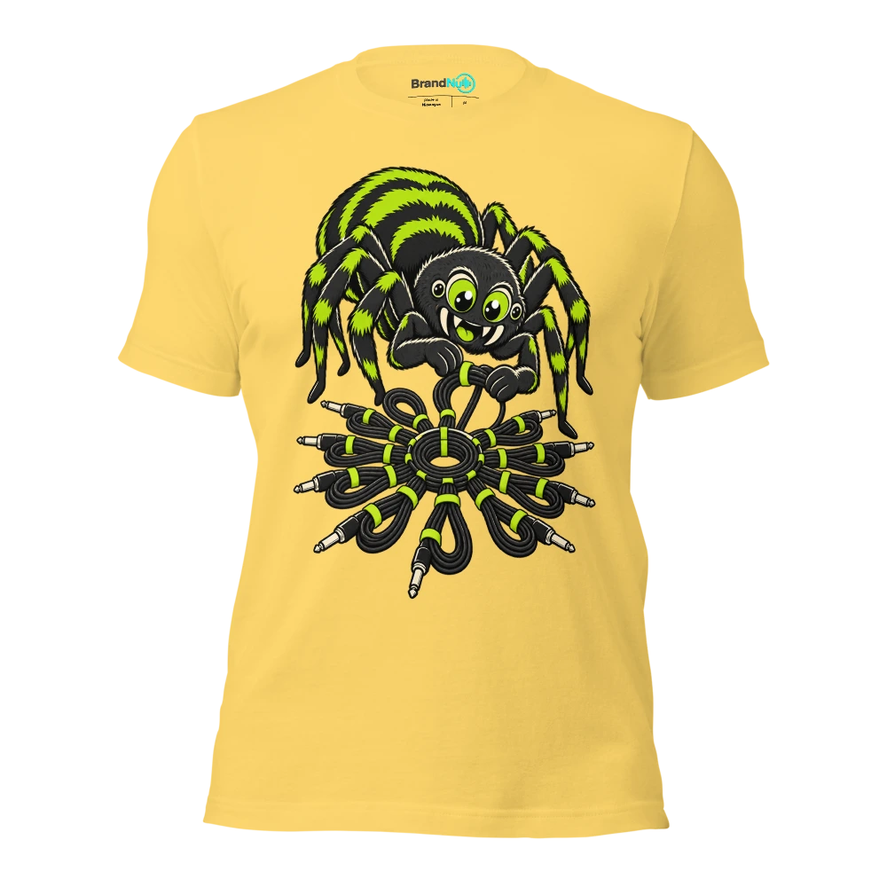 THE SPIDER HAS PERFECT CABLE MANAGEMENT T Shirt Yellow Front