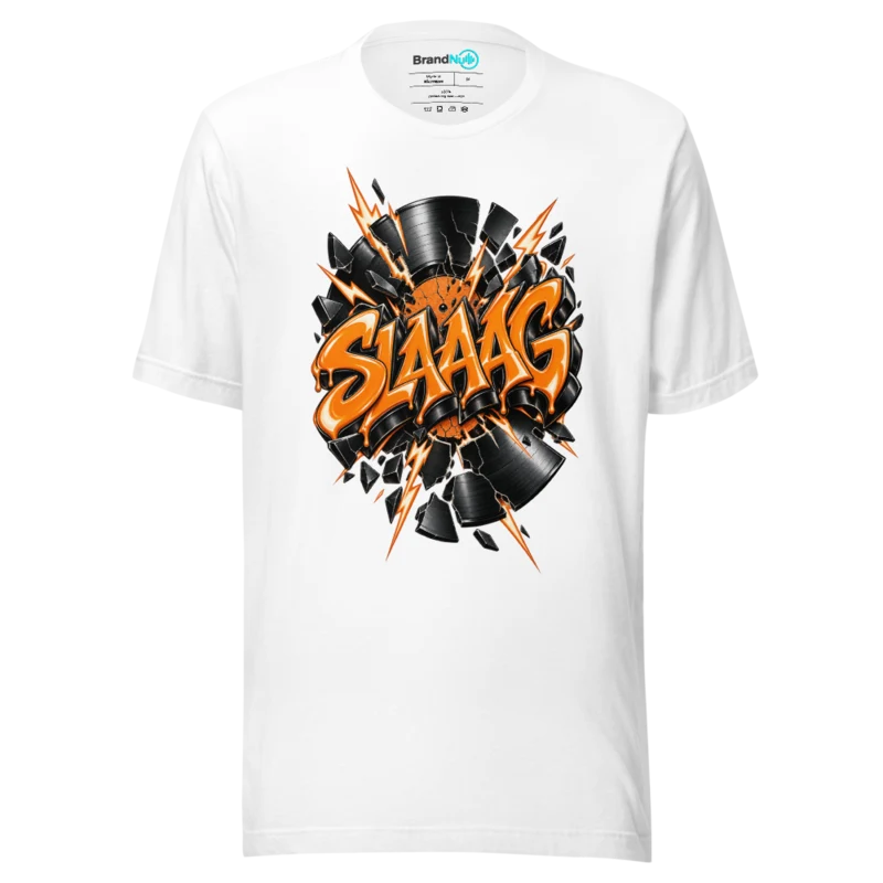 SLAAAG Front Print T Shirt Shattered Vinyl Edition - White