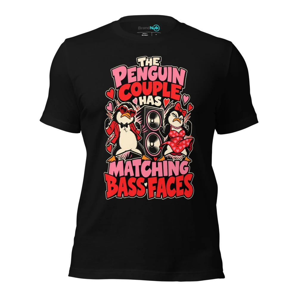 THE PENGUIN COUPLE HAS MATCHING BASS FACES T Shirt Black Front