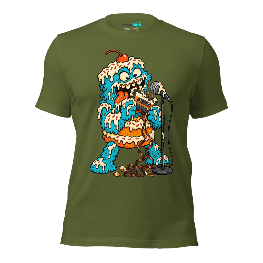 THE CAKE MONSTER HAS EATEN THE BACKING TRACK T Shirt Olive Front