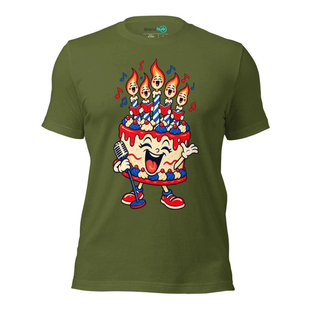 A birthday cake using candle flames as a tiny choir T Shirt Olive Front