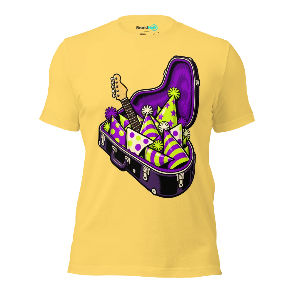 THIS GUITAR CASE IS MY PARTY BAG T Shirt Yellow Front