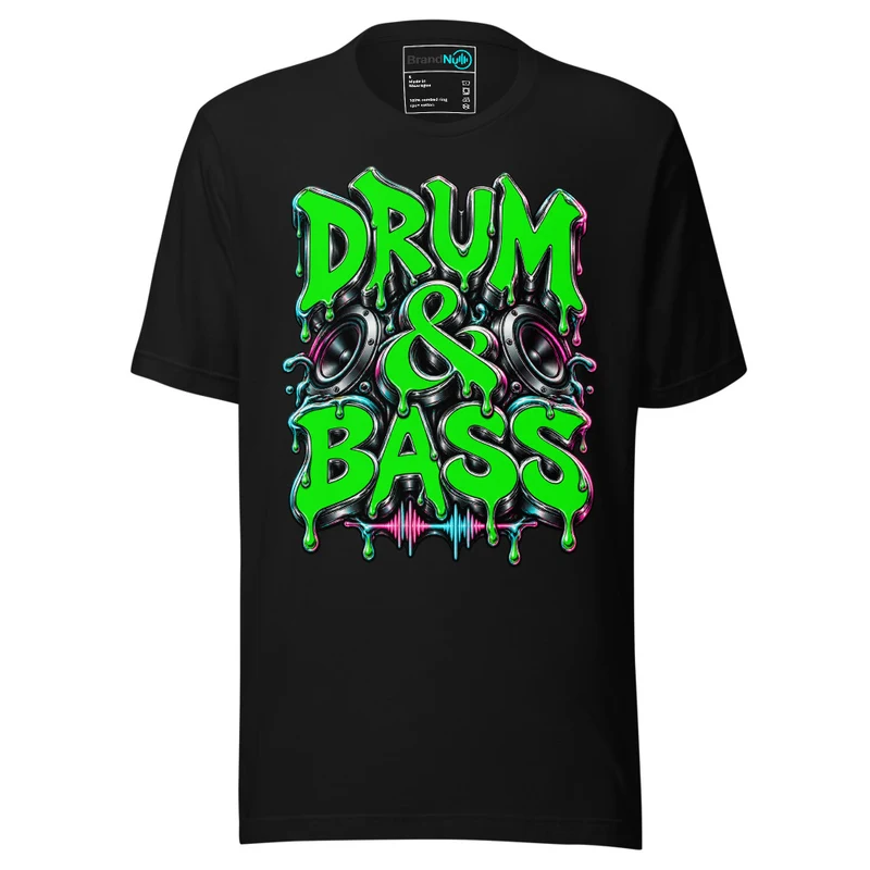 Drum and Bass Drip Logo T Shirt DnB Neon Text Green Screen