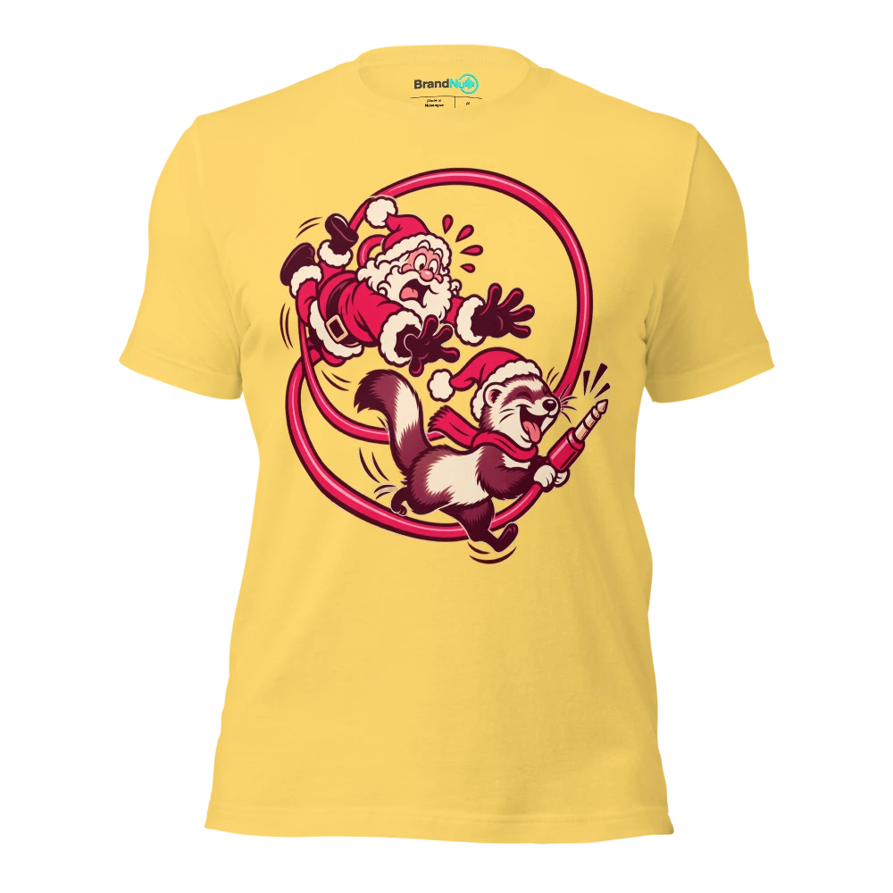 THE FESTIVE FERRET HAS STOLEN THE AUX T Shirt Yellow Front