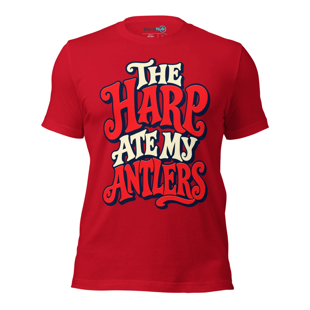 THE HARP ATE MY ANTLERS T Shirt Red Front