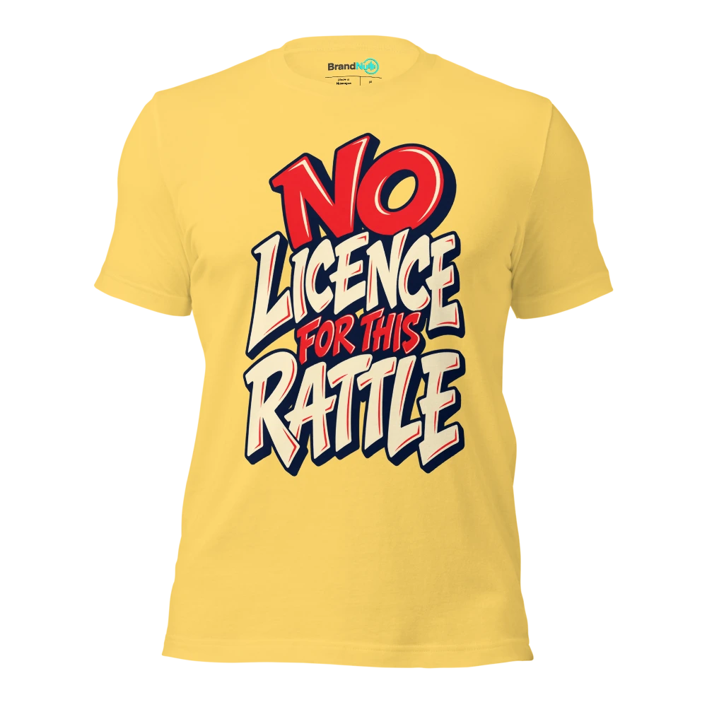 NO LICENCE FOR THIS RATTLE T Shirt Yellow Front