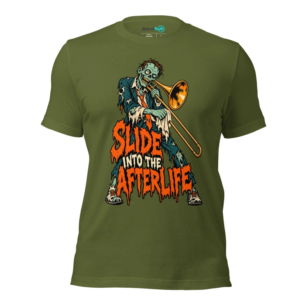 SLIDE INTO THE AFTERLIFE T Shirt Olive Front