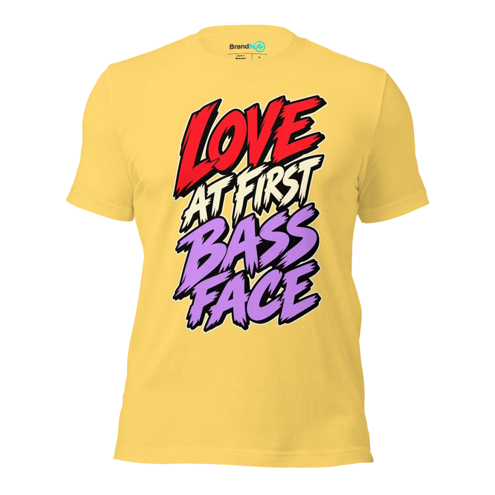 LOVE AT FIRST BASS FACE T Shirt Yellow Front