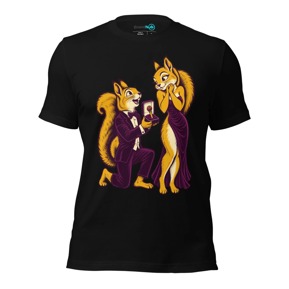Squirrel offering a violin peg in a velvet gift box T Shirt Black Front
